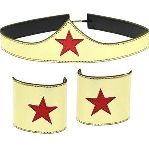Wonder Woman Cuff and Tiara Adult Cosplay Costume Set Gold